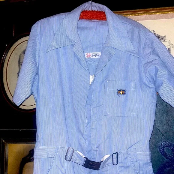 ORIG VTG Bill Parry Pinstriped Seersucker leisure suit with bronze buckle - Picture 2 of 15